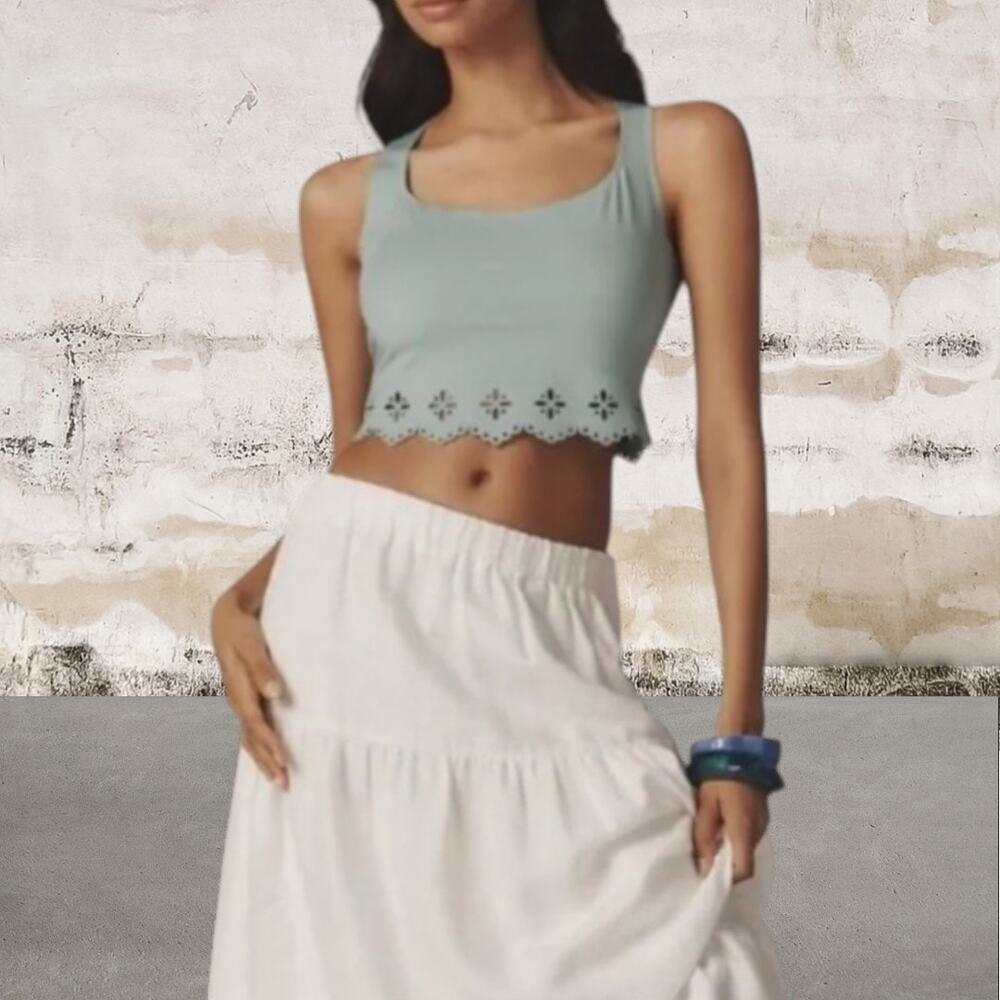 Anthropologie $58 Scalloped Crop Top Size XL NWT